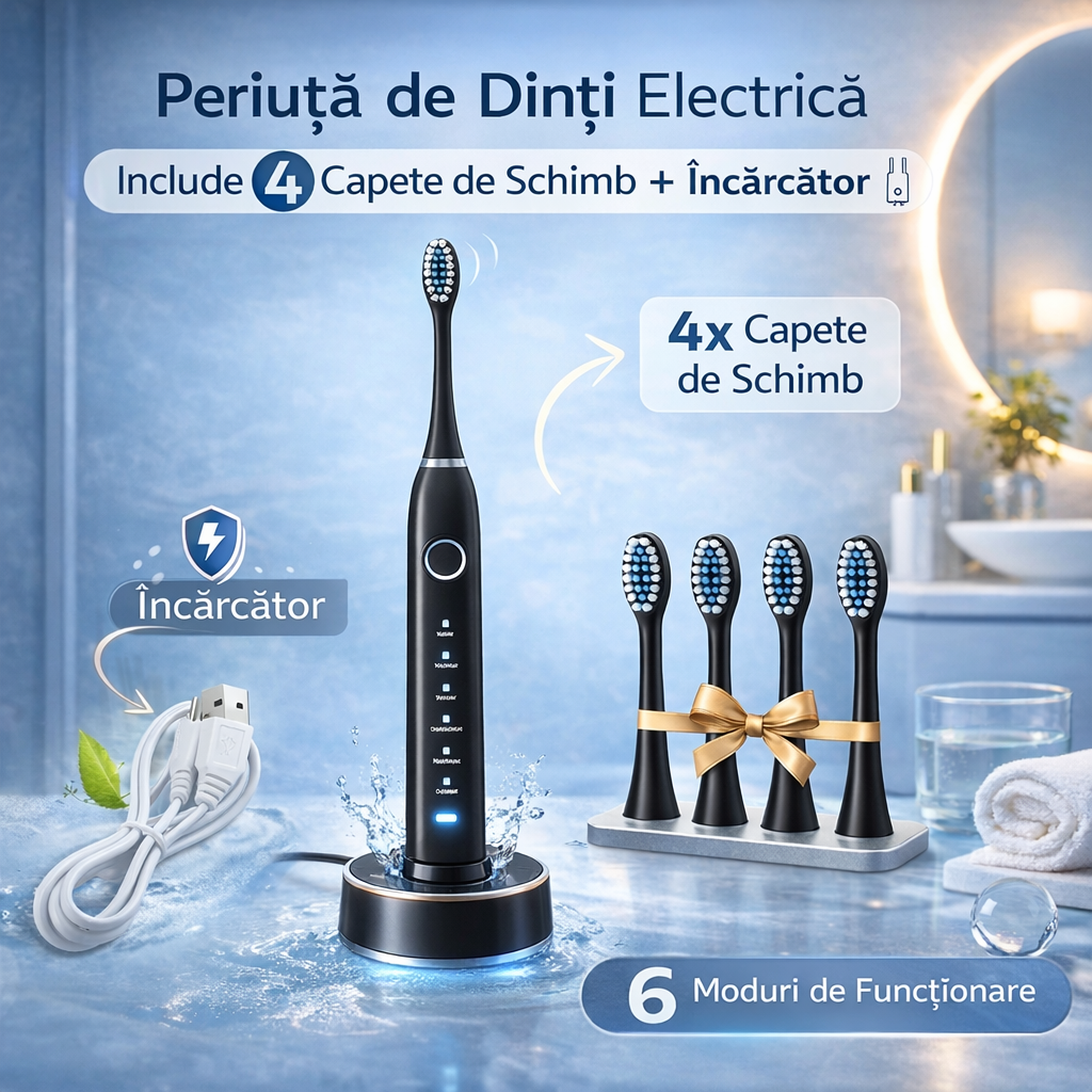 Periuță de dinți electrică, reîncărcabilă - cu 6 moduri de curățare